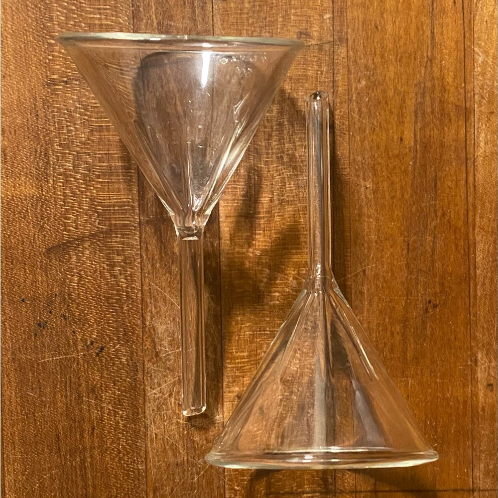 2 Vintage Pyrex funnels. Tinctures, Oils, Kitchen.